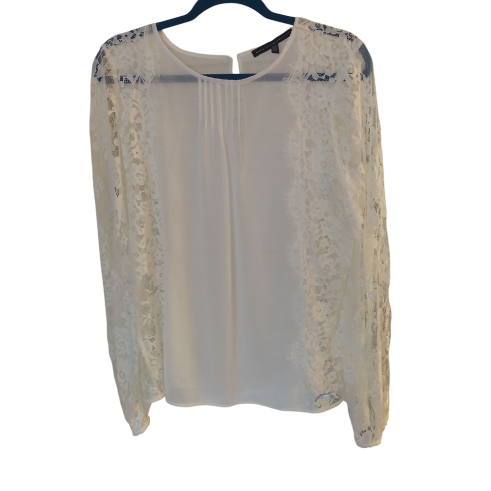 White House Black Market Lace Sleeve White Women's Top